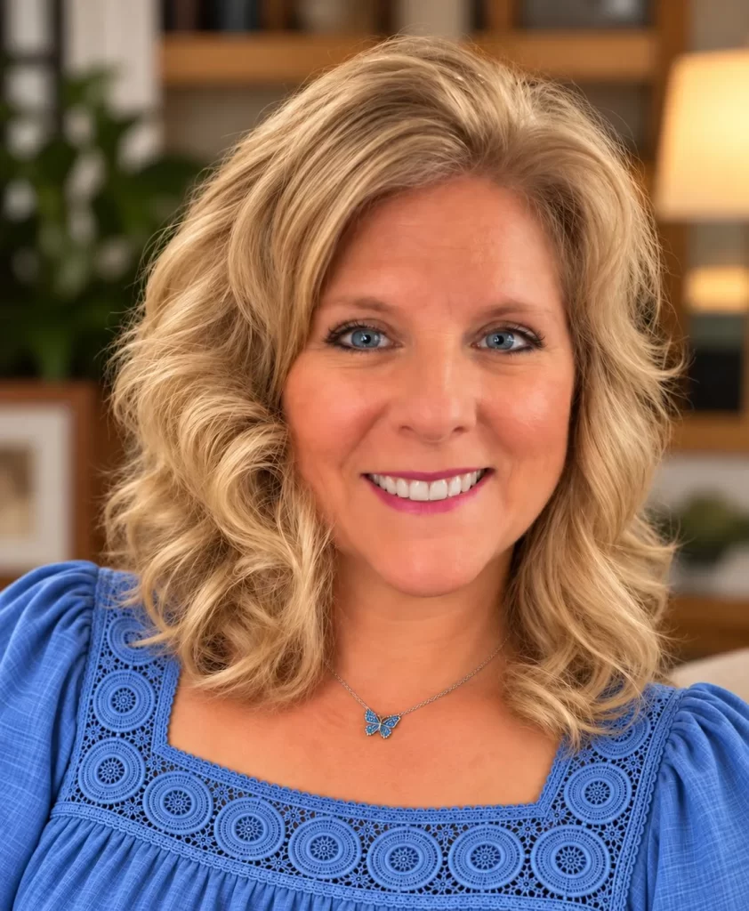 Portrait of author Stephanie Maurer smiling in a blue top.